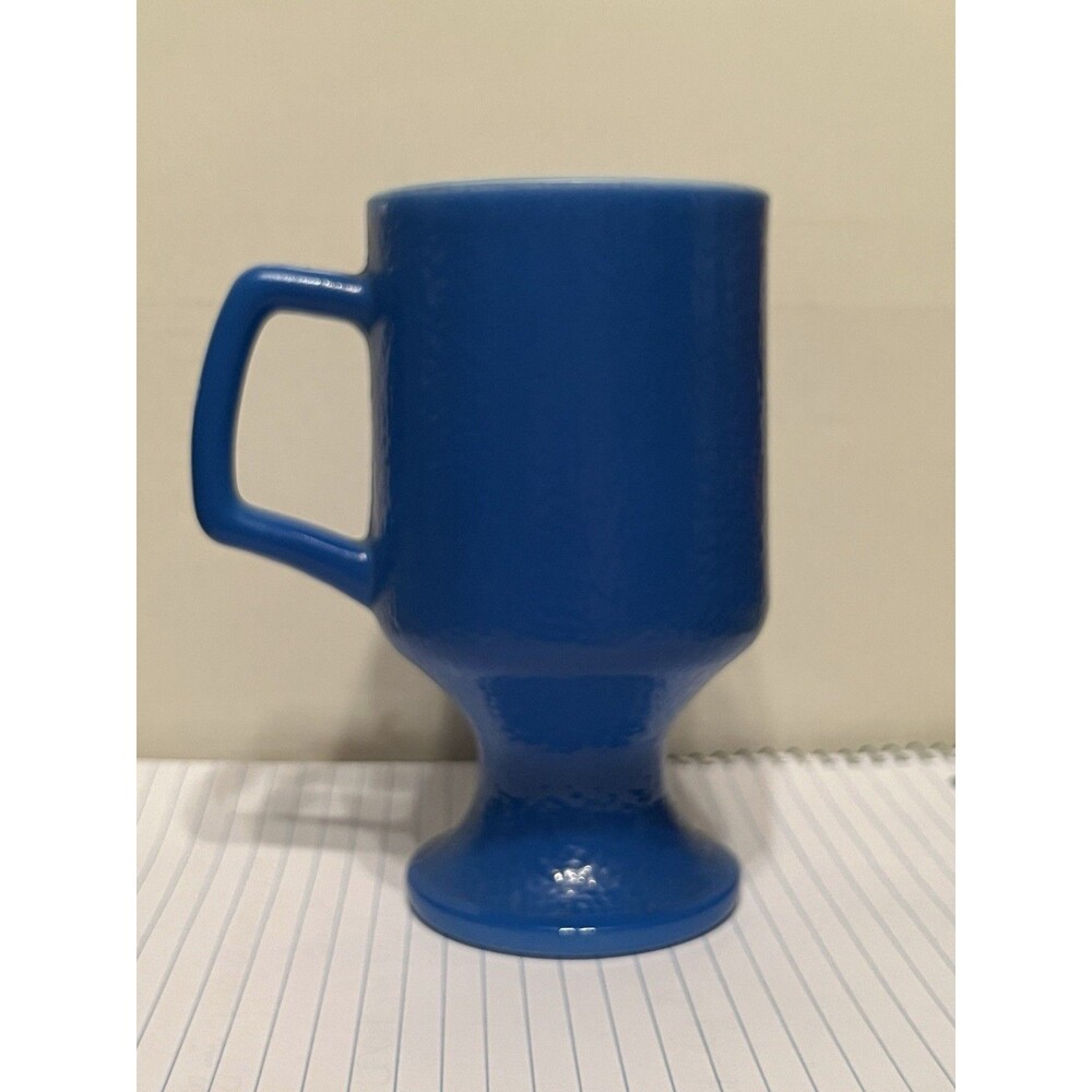 Vintage Anchor Hocking Blue Textured Milk Glass Pedestal Mug Cup